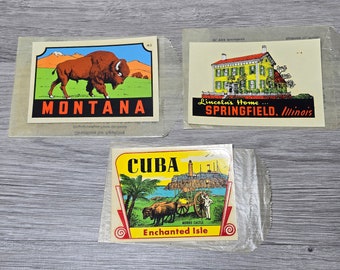 1950s Original Travel Suitcase Luggage Decal Sticker Lot of 3