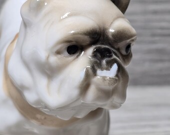 1960s Vintage Porcelain Bulldog Comical Figurine Side Eye