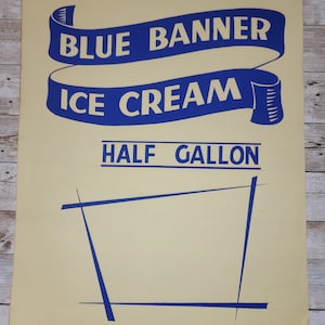 Cartel de papel para ventana de tienda de helados, pancarta de los años 50, efímera publicitaria de 17 "x 14"
