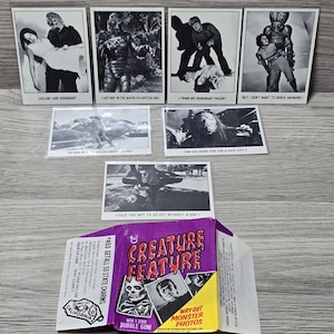 1974 Topps Creature Feature Wax Packs Wrapper und 7 Karten