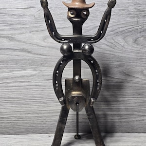 Vintage Unique Handmade Metal Railroad Spike & Horse Shoe Art Sculpture
