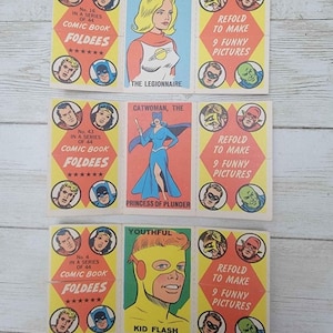 Cartão dobrável de quadrinhos de 1966 #4 Kid Flash #16 Saturn Girl #43 Catwoman HTF