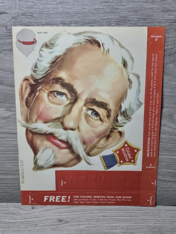 1950s Colonel Morton Frozen Pies Paper Mask KFC Colonel Sanders Halloween