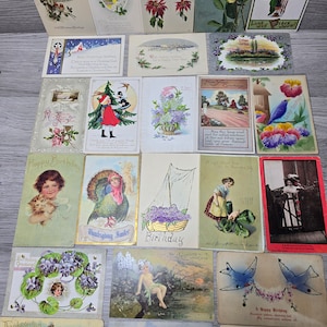 Cartolina natalizia del 1900 circa Lotto di 24 cartoline - Francobolli da 1 centesimo Natale San Valentino