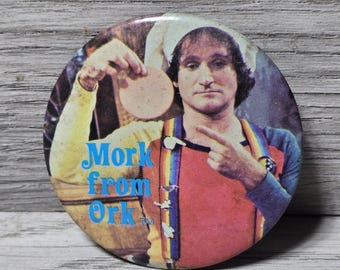 Fibbia Cintura Vintage Mork & Mindy (Anni '70) - Con Personaggio Ork - Metallica Smaltata NOS