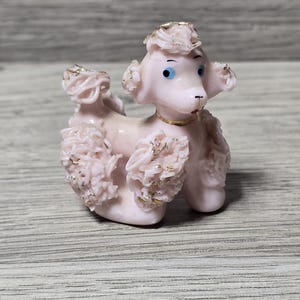 Vintage Miniature MCM Pink Spagetti Poodle Dog Porcelain 2&quot; Tall