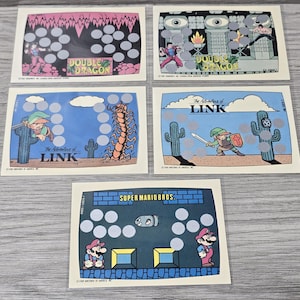 Lote de 5 tarjetas raspaditas Topps Nintendo Legend of Zelda Link Mario de 1989, en perfecto estado