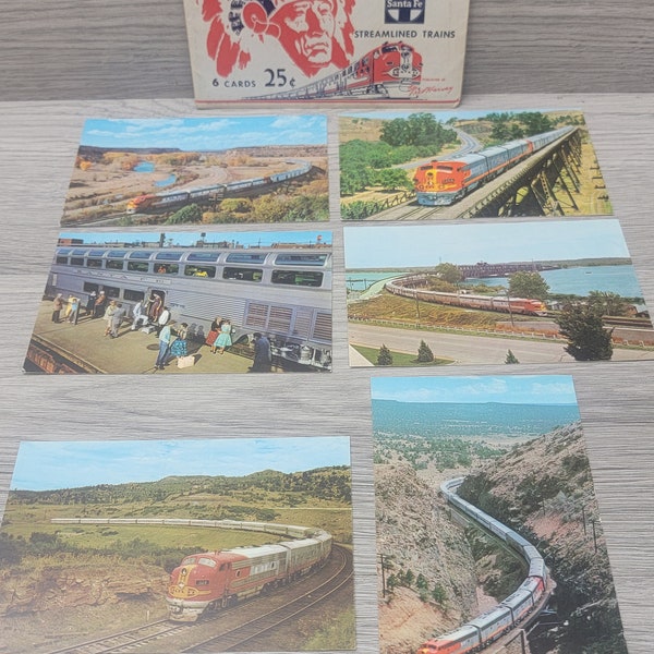 Lot de 6 cartes postales Fred Harney, trains simplifiés Santa Fe Railroad des années 1950