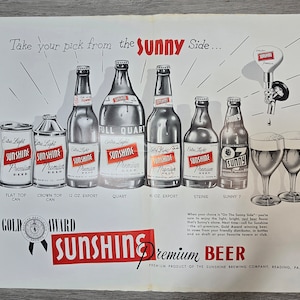 Anuncio de cartel original de cerveza Sunshine Premium de los años 60: elija su elección