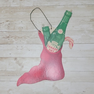 1950s Canada Dry Christmas Stocking Die Cut Cardboard Store Display Sign