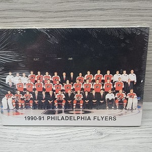 1990 1991 SELADO Philadelphia Flyers Cartão postal completo com foto da equipe NHL