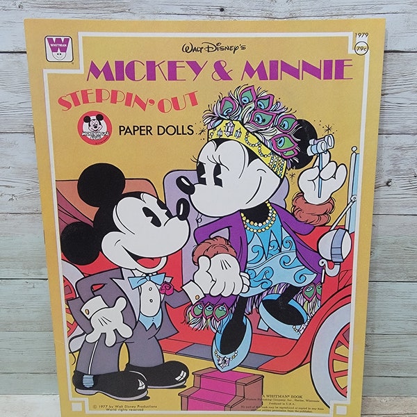 1977 Disney Productions Mickey & Minnie Steppin' Out Paper Doll Book by Whitman Uncut Unused