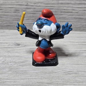 1977 Music Conductor Orchestra 2.5&quot; Papa Smurf w/ Baton Figure PVC Peyo