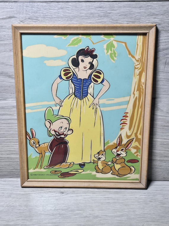 1940s RARE Walt Disney Productions Snow White Dwarfs Silkscreen