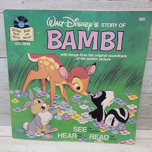 Disco de vinil Disney Bambi 7 &quot;33 1/3 RPM de 1977 com livro nº 309