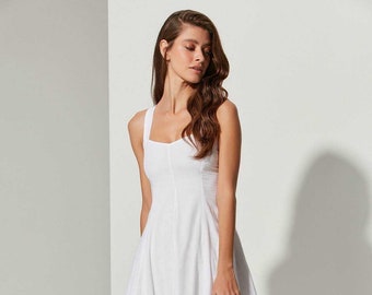 Robe de plage blanche à fines bretelles, robe de vacances Maxi, robe longue de plage, robe blanche bohème, robe décontractée d'été en coton