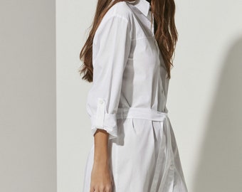 Cotton Shirt Dress Poplin, Long White Shirt Dress, Buttoned Midi Dress, Cotton Dress, Beachside Dresses, Tail Dresses