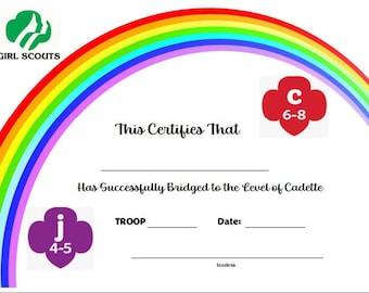 Girl Scout Bridging Certificate Juniors to Cadettes, Seniors or ...