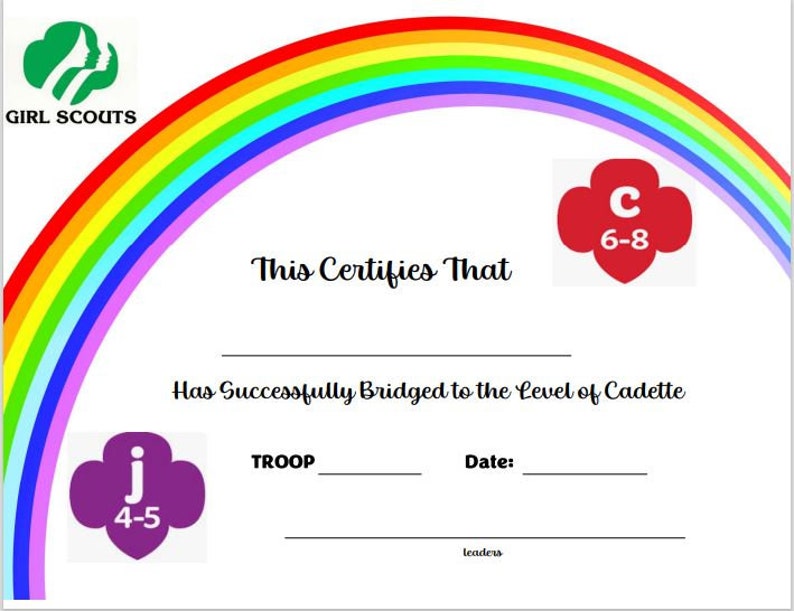 Juniors to Cadette Bridging Ceremony Certificate Etsy Juniors to Cadette Bridging Ceremony Certificate Etsy
