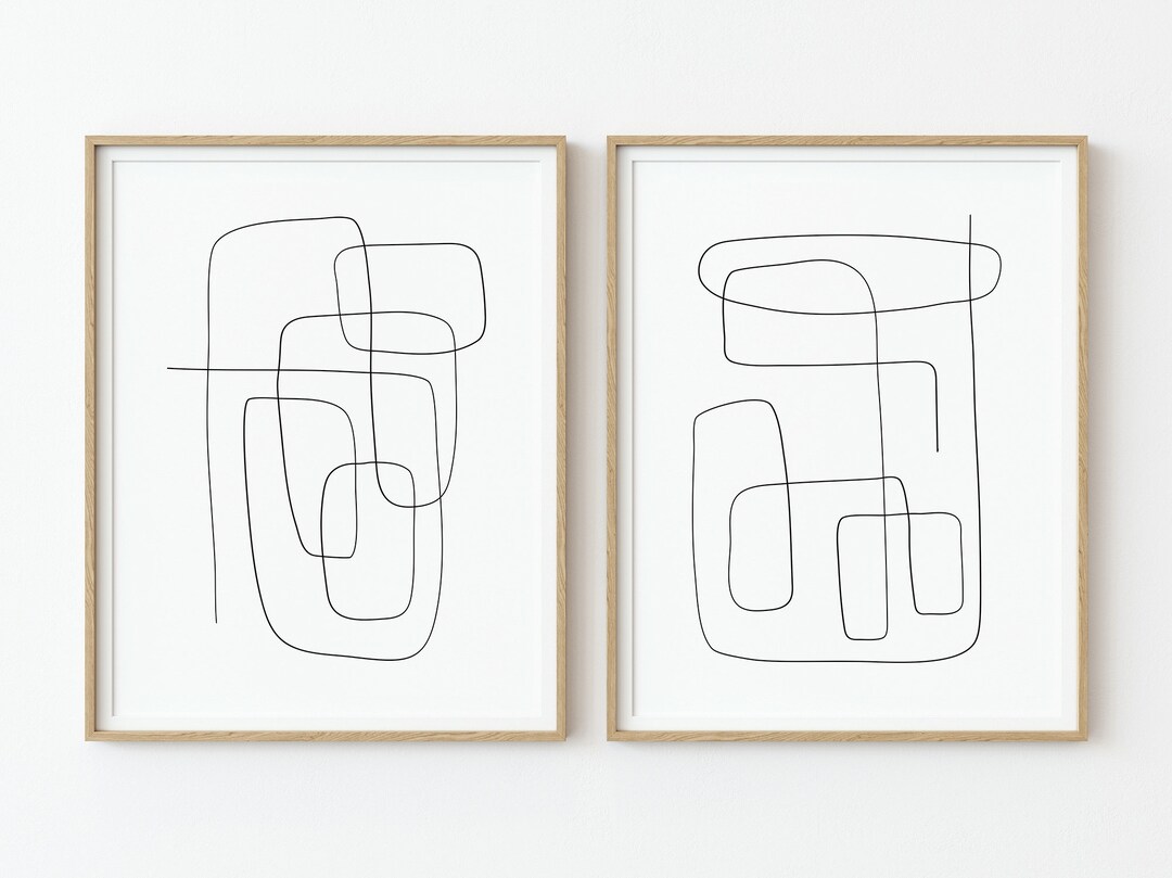 Printable Art Abstract Line Art Set of 2 Line Drawing Etsy