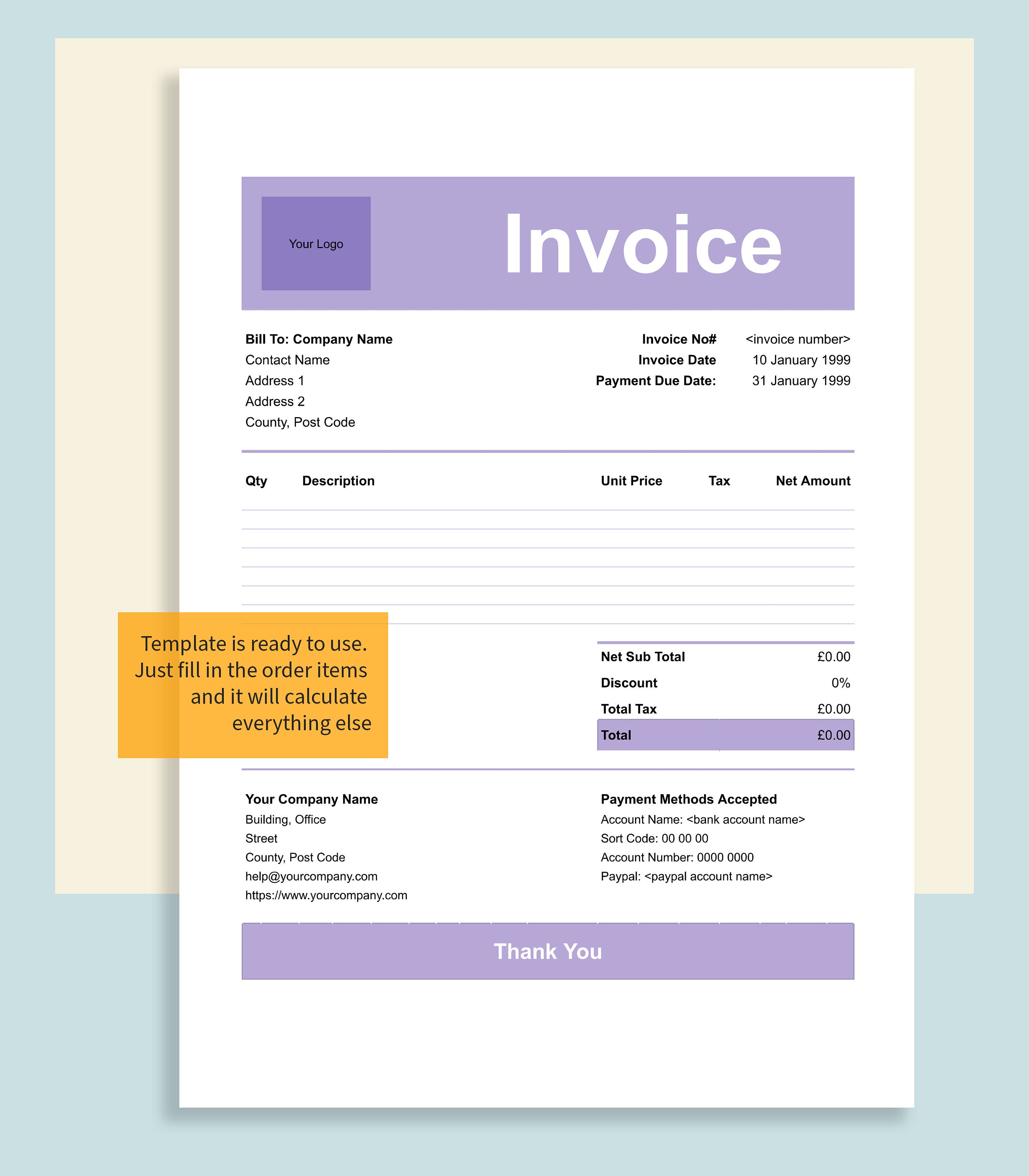 Simple Invoice Template, Services Invoice, Small Business Invoice