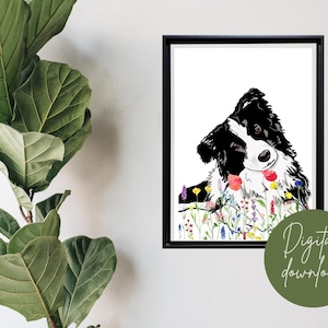 Border collie printable art piece, Digital Download