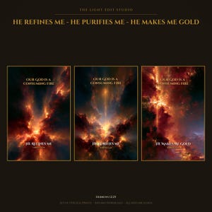 Consuming Fire Art Triptych Hebrews 12 29 Christian Wall Art Set of 3