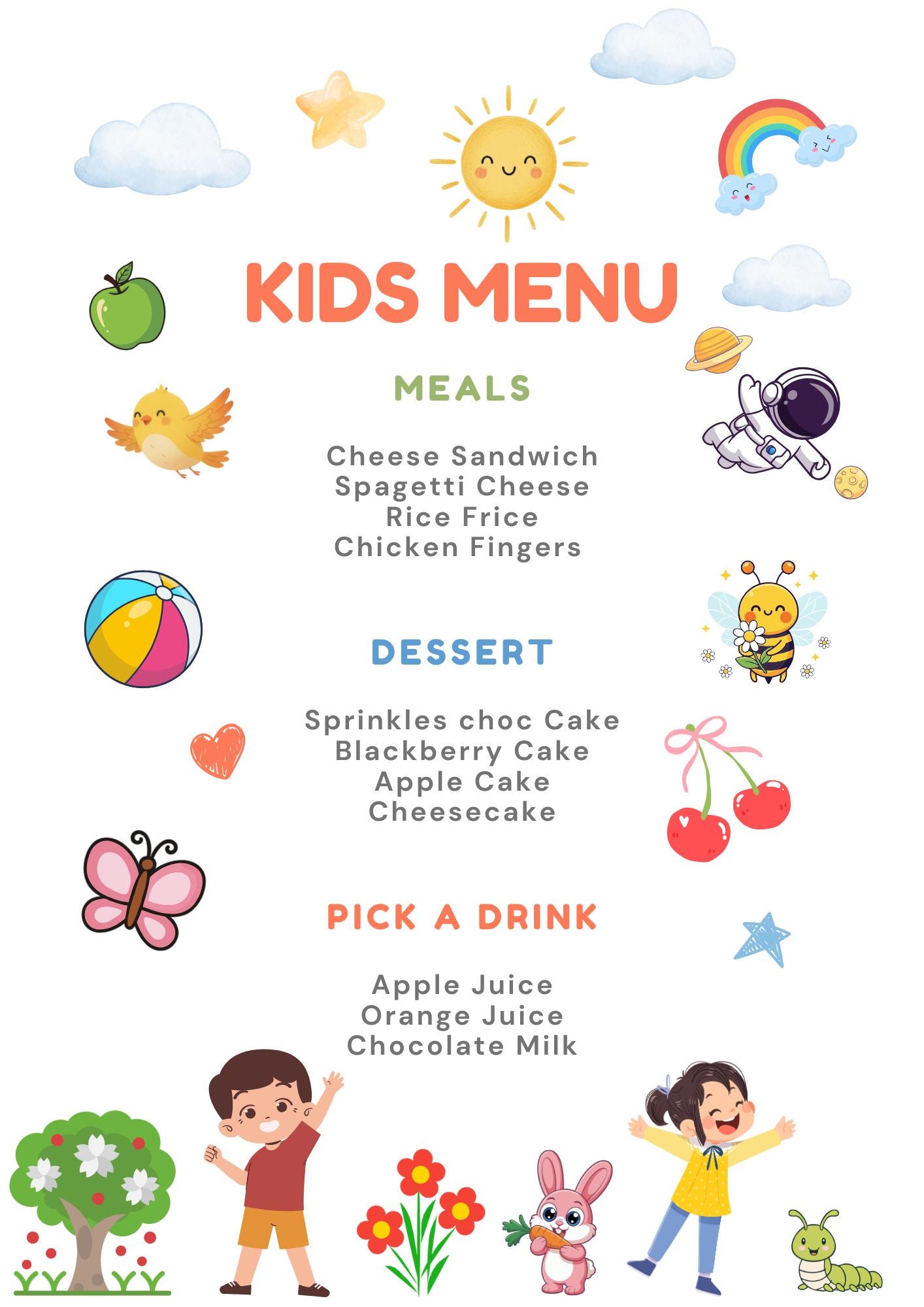 Kids Menu Rx Kids Menu |printable | Digital | Customisable | Rainbow | Daycare ...