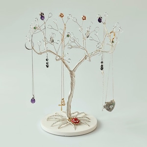 Silver Wire Jewelry Tree – Necklace Holder, Bracelet Stand, Earring & Ring Organizer | Handmade Gift for Her | Modern Boho Decor