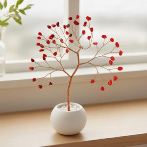 35th Anniversary Coral Tree - Copper Wire Tree of Life with Ceramic Bowl Base, Handmade Gift for Parents