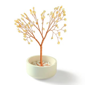 Citrine Tree of Life – Handmade Copper Wire Sculpture in Ceramic Bowl, Yellow Gemstone Gift for Parents or Couple, Home Decor