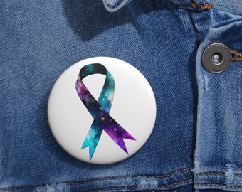 Suicide awareness pin, Mental health awareness, Teal and purple ribbon, Suicide prevention event merchandise, Mental health stigma breaker