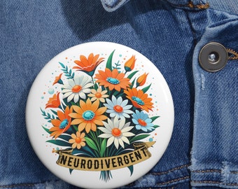 Botones con ramos florales neurodivergentes, regalo para autismo, regalo para TDAH, neurospicioso, salud mental, autismo