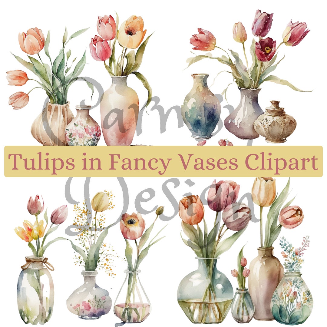 Tulips in Vases Clipart Bundle Tulip Clipart Glass Vase - Etsy