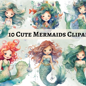 Niedliche kleine Meerjungfrau Clipart, Meerjungfrau PNG, Meerjungfrau Aquarell Clipart, Aquarell Meerjungfrau Clipart, Meerjungfrau Clipart Bilder, Set von 10 PNG,