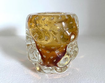 Archival Vintage 1960s Barovier & Toso Murano Hand Blown Amber Glass Mugnoni Series Protuberances Bullicante Small Vase