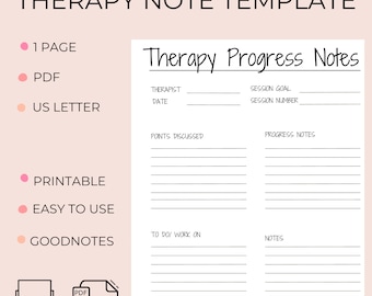 Therapy Notes Printable, Therapy Journal, Therapy Note Template,  Printable Mental Health