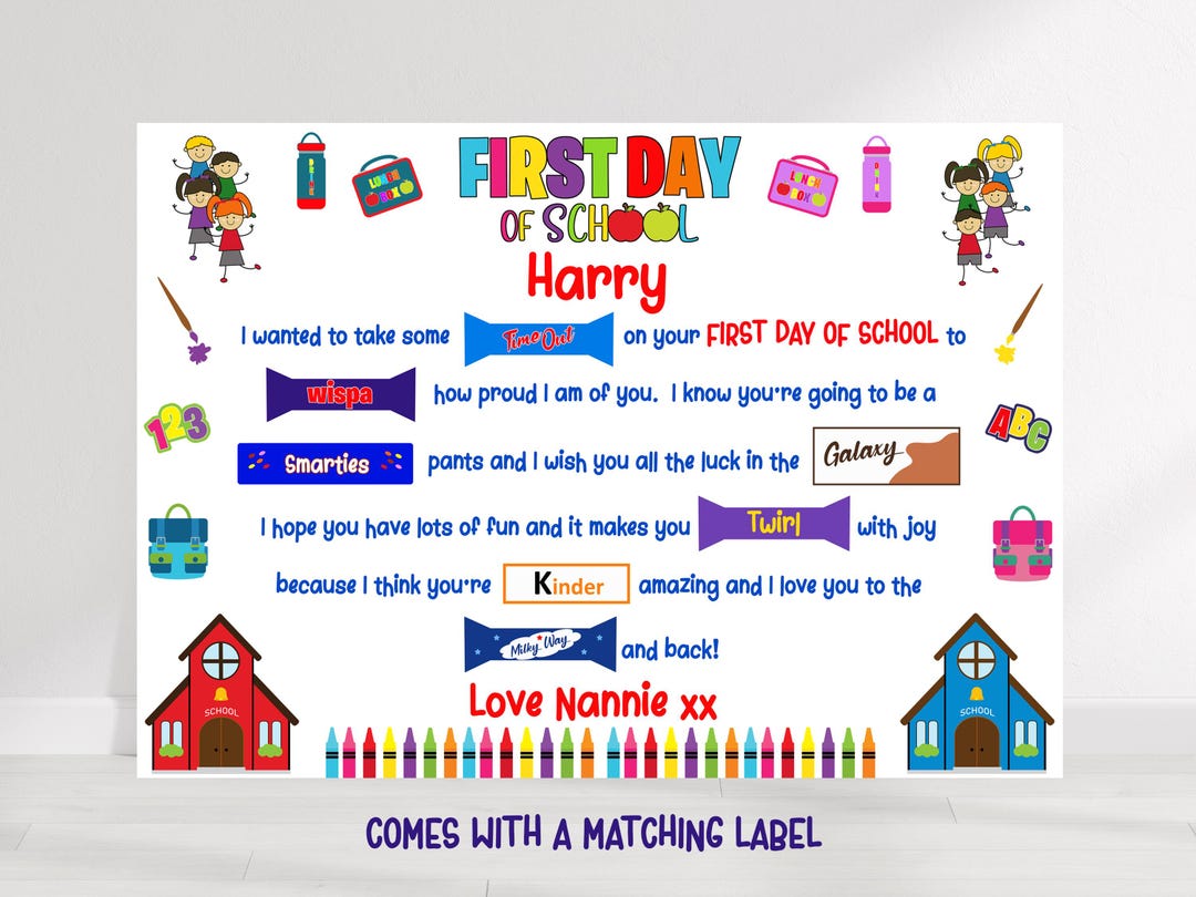 Poem Label First Day of School Chocolate Box Poem & Label (digital Download) - Etsy