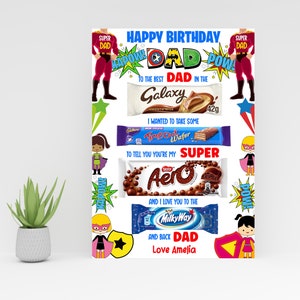 Dad Superhero DIGITAL GIRL(s) A4 Chocolate Board Digital Download 2 ARQUIVOS em branco para qualquer ocasião