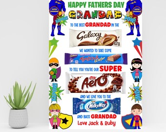 Grandad Superhero Chocolate Board, Blank A4 Digital Download