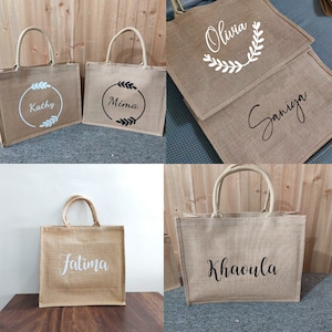 CUSTOM Jute Bag, Bridesmaid Tote Bag, Personalized Gifts, Unique Burlap Bag, Straw Bag, Bachelorette Party/Wedding Favors, Mothers Day Gifts