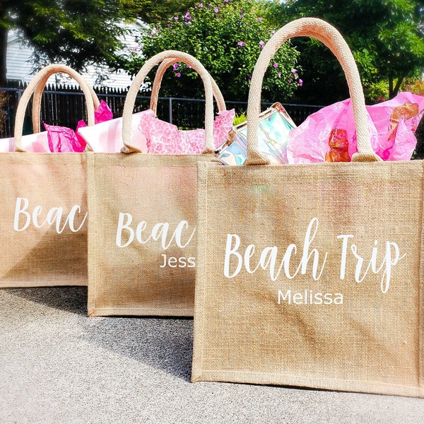 PERSONALIZED Tote Bag, Jute Beach Bag, Wedding Welcome Bag, Custom Bachelorette Party Favors, Bridesmaid Proposal, Unique Mothers Day Gifts