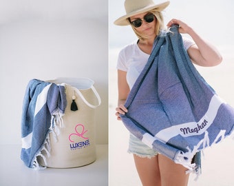 TURKISH Beach Towel, Personalized Gifts Towel, Custom Logo Beach Blanket, Unique Holiday Gift, Bachelorette Party Gift, Summer Gifts