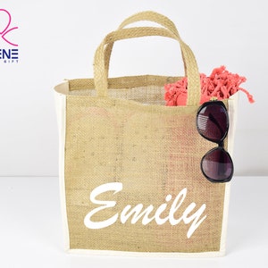 PERSONALIZED Canvas Tote Bag, Custom Jute Beach Bag, Bridesmaid Burlap Tote Bag, Bachelorette Party Favors, Unique Summer Gifts