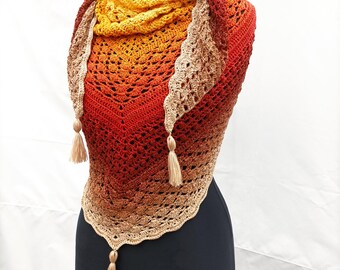 Atardecer - Bufanda de algodón triangular en crochet