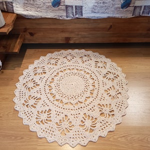 Big Crotchet Handmade Rug Mandala Designed Round shape Pure Cotton Room Decor Carpet