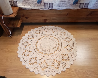 Alfombra grande de crochet hecha a mano con diseño de mandala, forma redonda, algodón puro, decoración de habitación