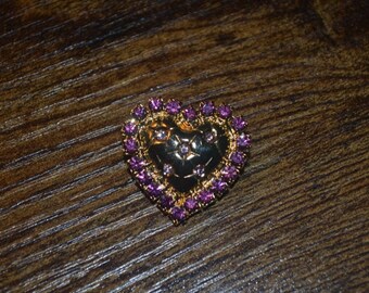 Broche coeur vintage en or et cristal