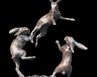 Hares Dancing Bronze Miniature Collection Centerpiece (Butler and Peach)