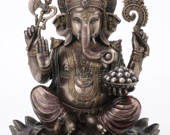 Ganesha Sitting On Lotus Bronze Figurine